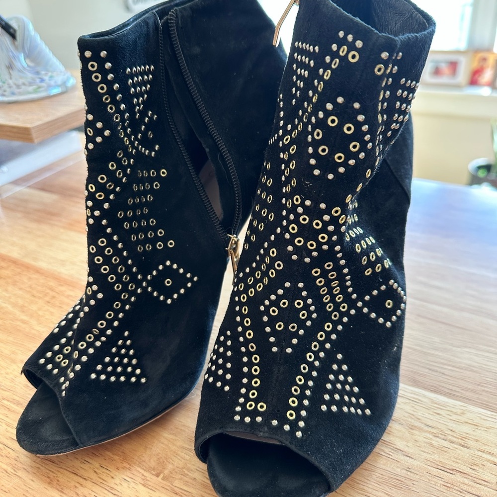 Black Studded Peep-Toe Ankle Boots